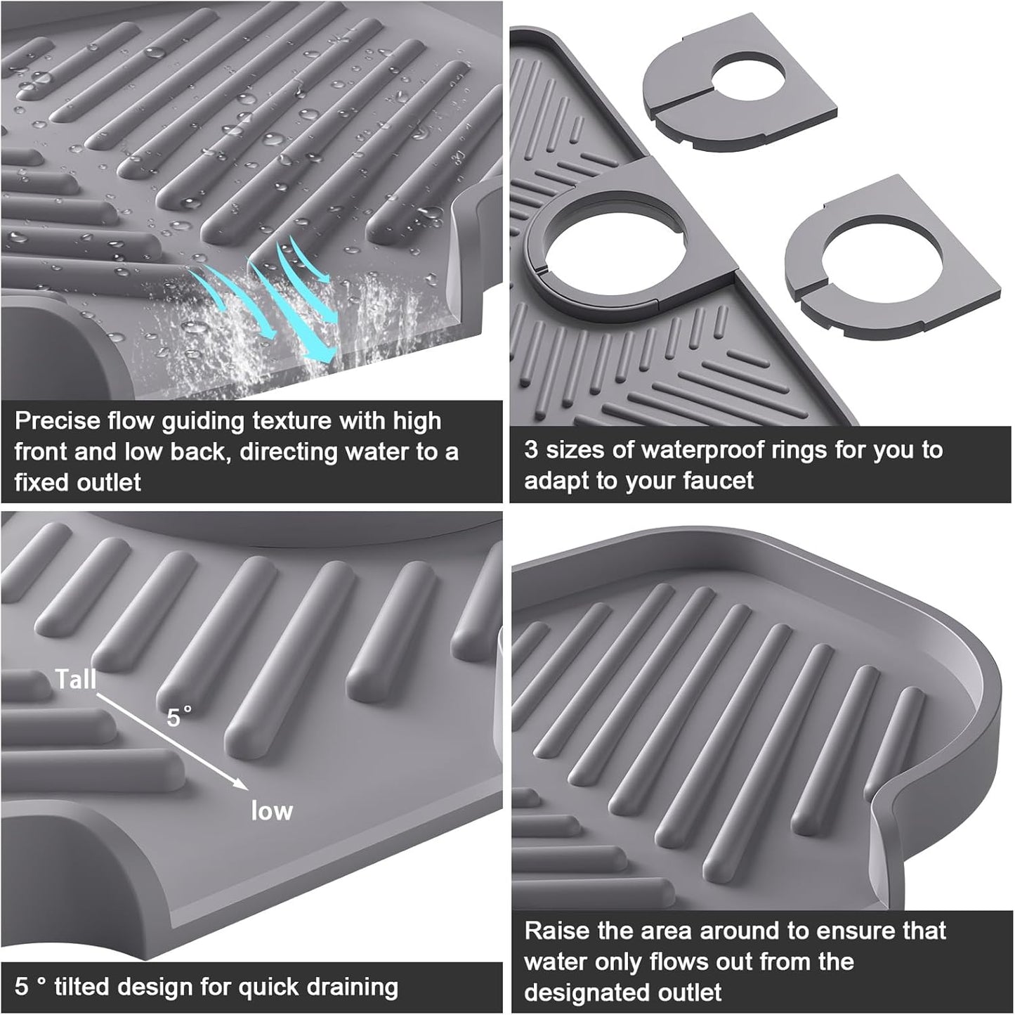 Faucet Mat for Kitchen Sink，6° Slope Sink Splash Guard，Splash Guard for Kitchen Sink，Kitchen Sink Splash Guard for Dish Soap Sponge Holder，Silicone Faucet Guard & Draining Mat-Purple