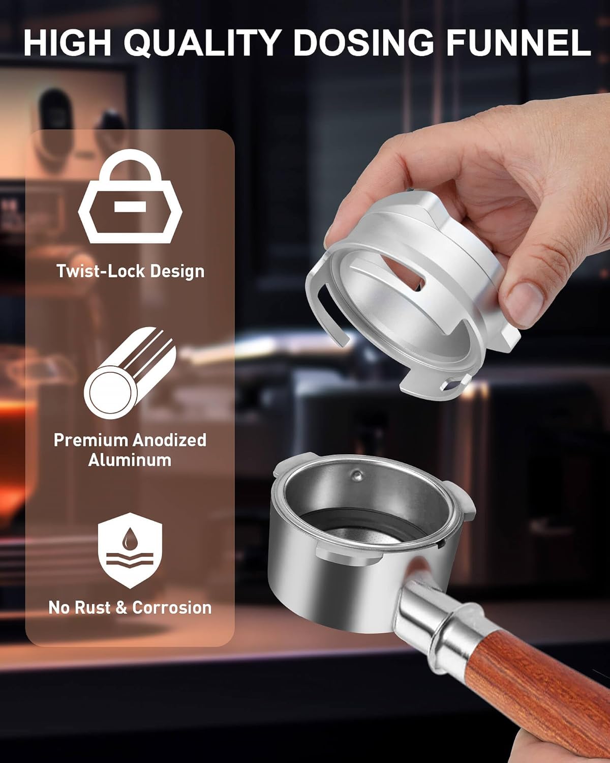 54mm Coffee Dosing Funnel, Hands-Free Aluminum Dosing Ring & 53.5mm Stainless Steel Puck Screen, Espresso Accessories suitable for 54mm Breville Barista Portafilters, with Grinding Trigger