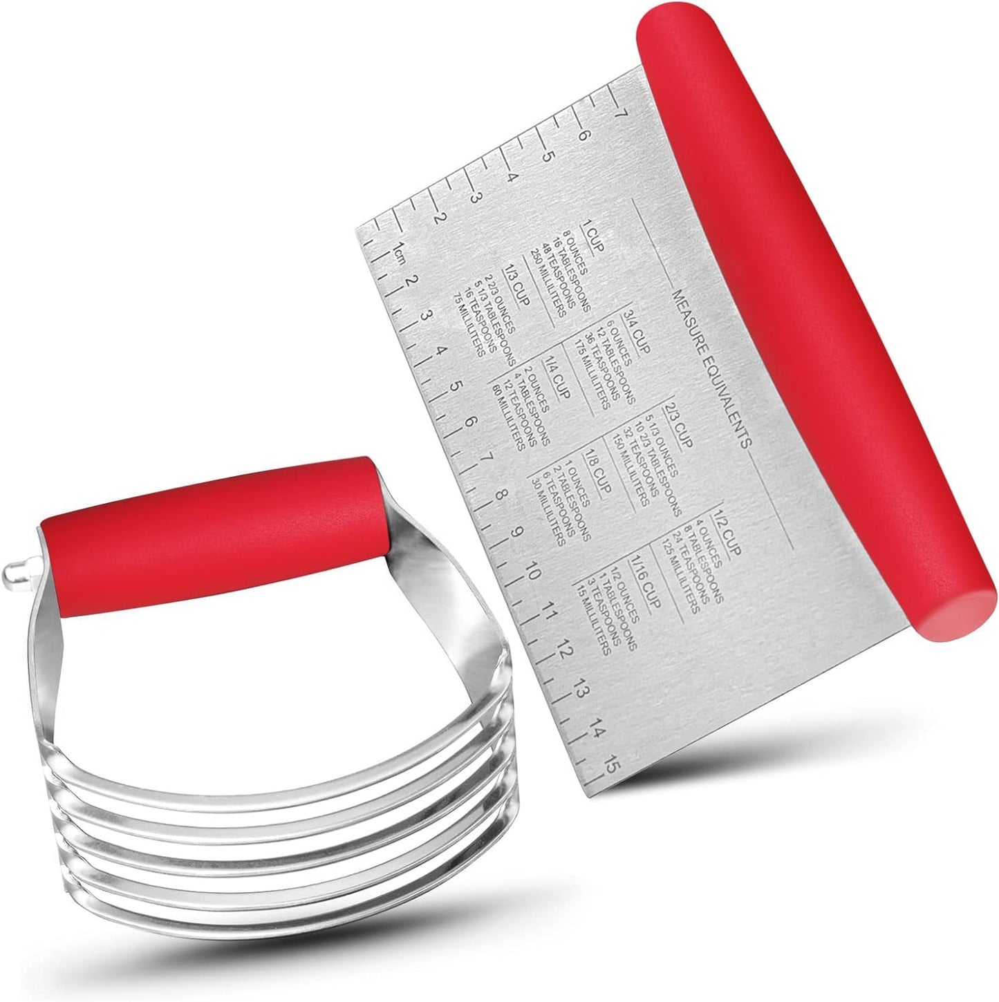 ALLTOP Pastry Blender & Bench Scraper Set - Premium Kitchen Baking Essential Tools for Cake and Bread Making - Stainless Steel Dough Scraper&Butter Cutter for Homemade Delights - Red