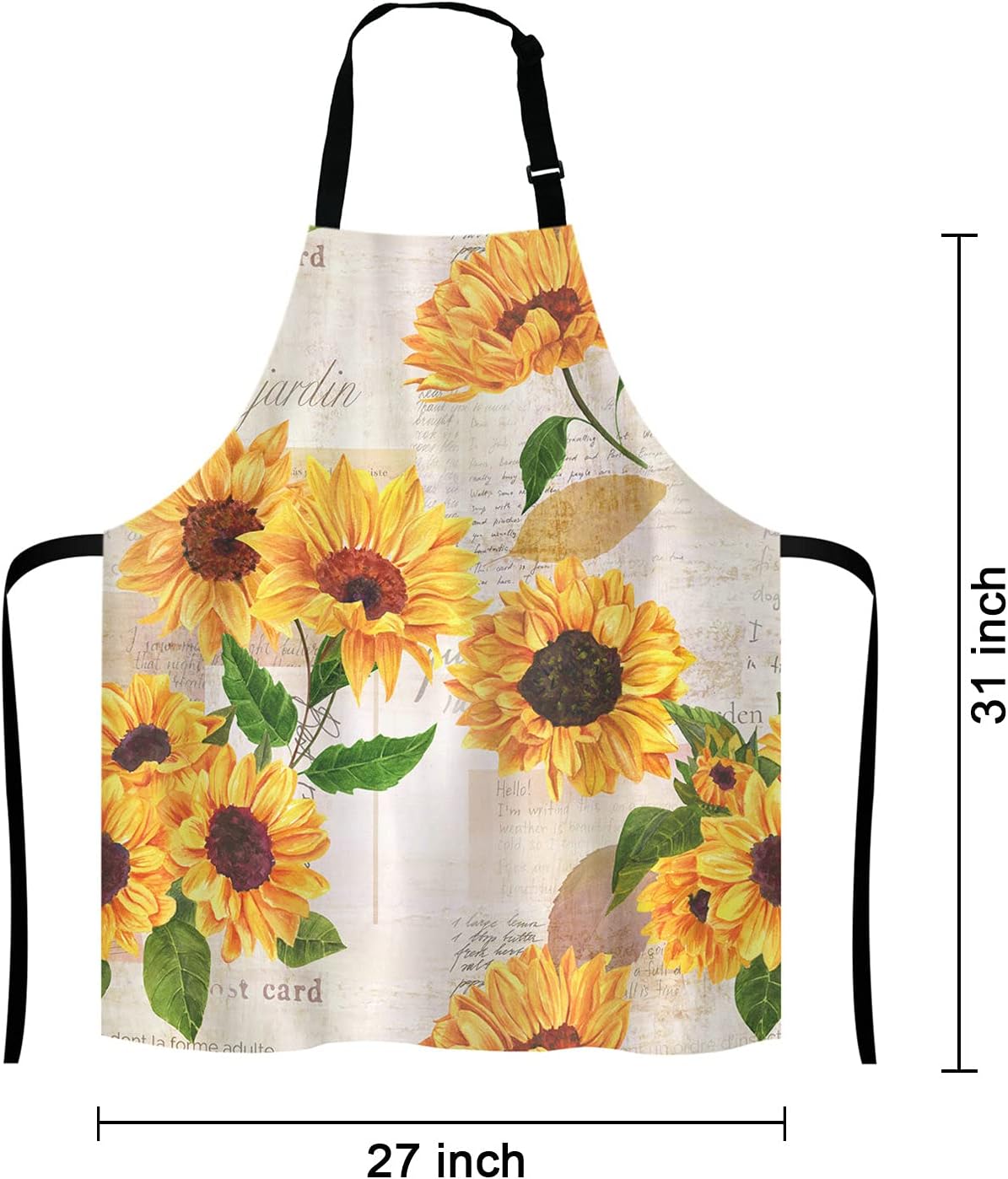 Watercolor Sunflowers Adjustable Bib Apron,Vintage Style Floral Print Cooking Kitchen Apron for Men Women