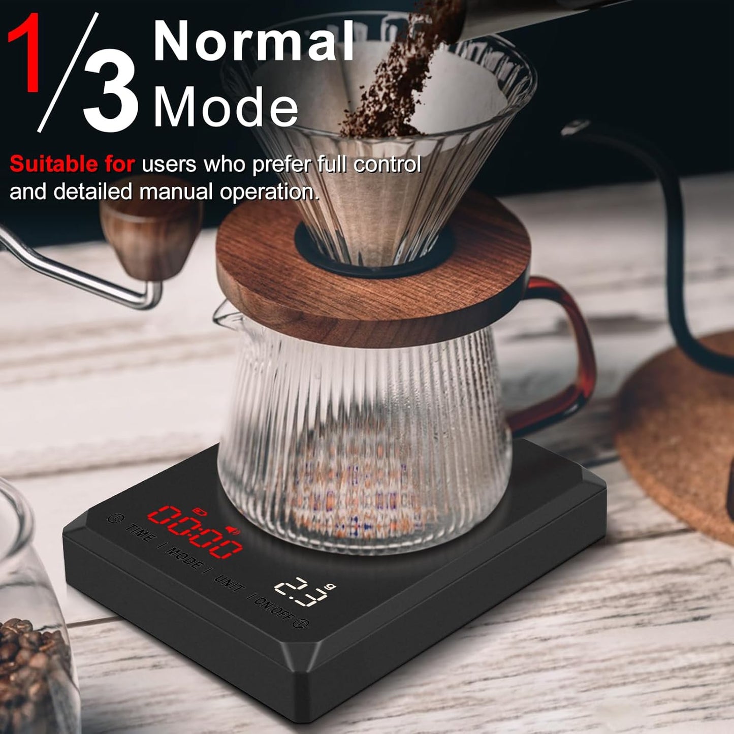 Fuzion Mini Coffee Scale with Timer - Espresso Scale Rechargeable 2kg x 0.1g Accuracy, 3-Mode Timer, LED Display, Digital Coffee Scale for Pour-Over, Espresso, Kitchen Use