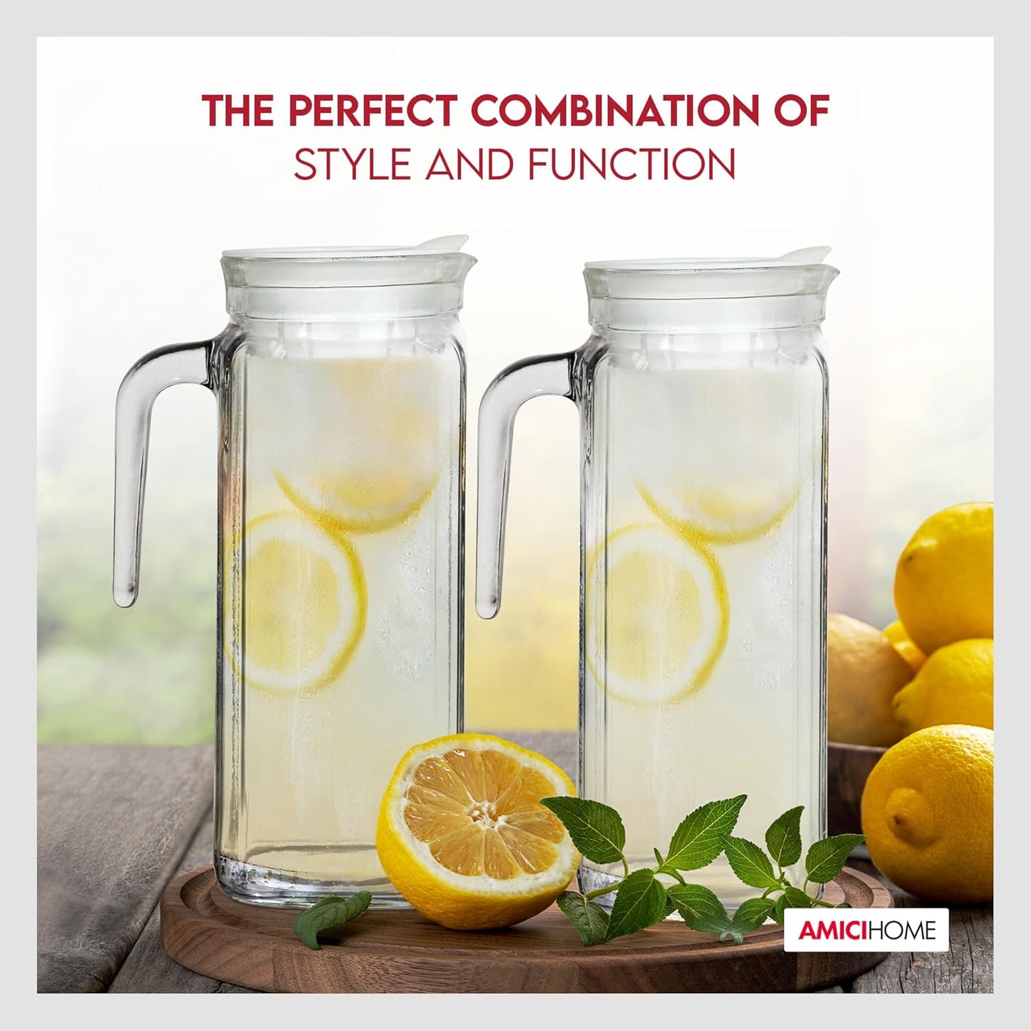 Amici Home Italian Igloo Quadra Glass Pitcher with Lid and Spout | 34 Ounce | Clear Glass Water Pitcher for Refrigerator | Carafe for Iced Tea, Juice, Milk, Cold Brew and Mimosa Bar