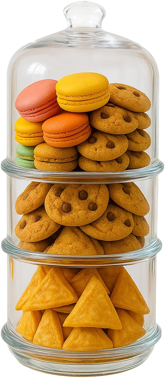 ums 3 Tier Glass Jars with Lid, Cookie Jar, Candy Jars for Candy Buffet, Apothecary Jars, Kitchen & Bathroom Organizers and Storage