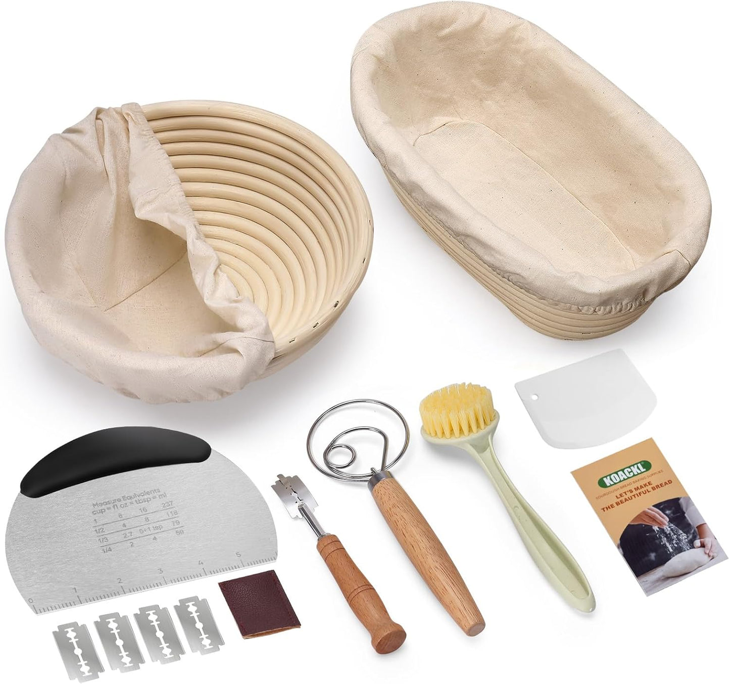 Sourdough Starter Kit, 9" Round & 10" Oval Banneton Proofing Bread Baskets Set, Sourdough Bread Baking Supplies for Beginner and Professional Bakers