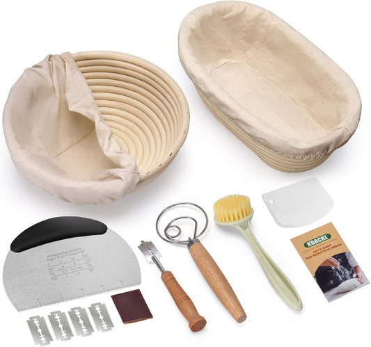Sourdough Starter Kit, 9" Round & 10" Oval Banneton Proofing Bread Baskets Set, Sourdough Bread Baking Supplies for Beginner and Professional Bakers