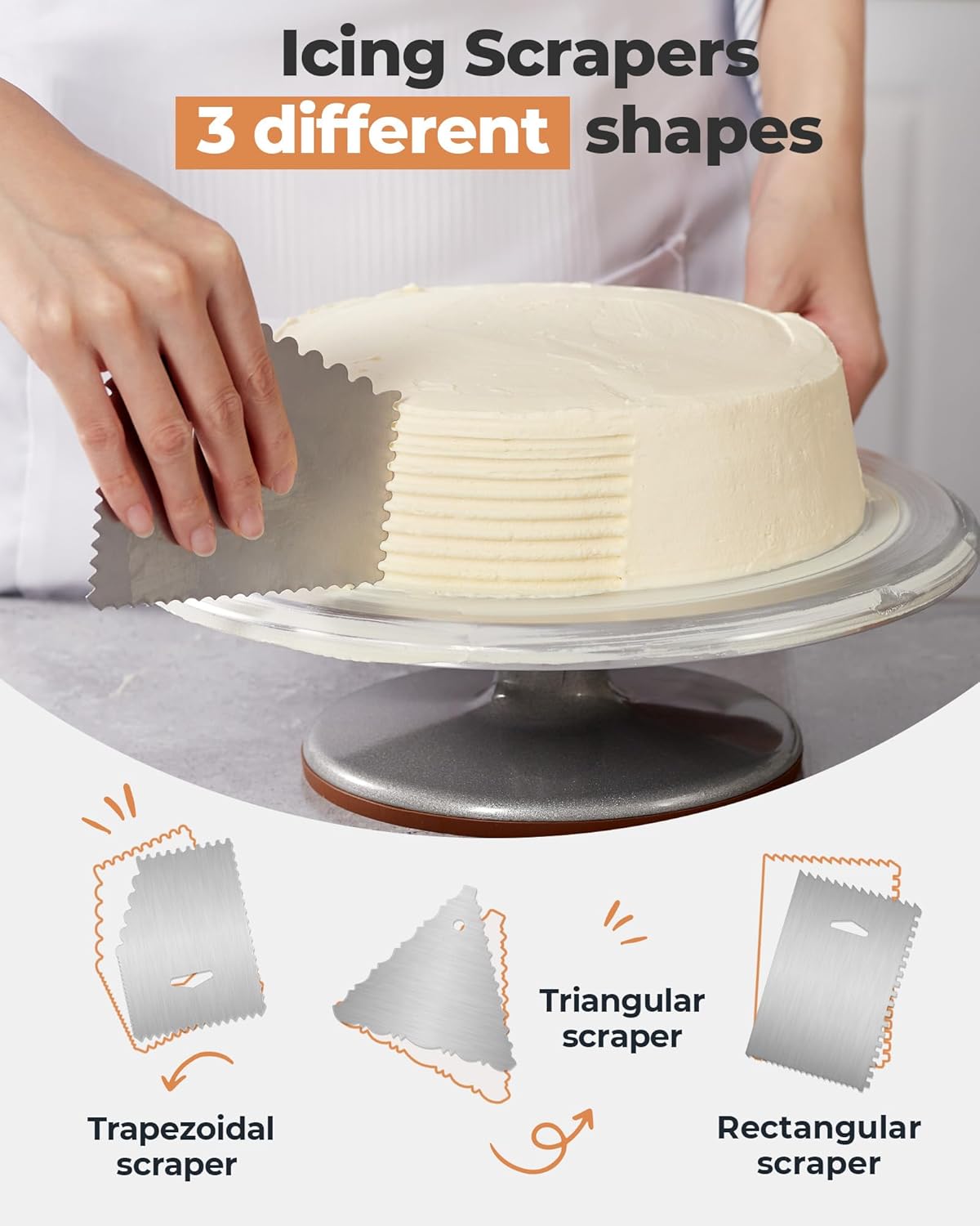 Kootek Aluminium Cake Turntable Set, Baking Tools with Revolving 12" Cake Stand for Decorating, 12.7" Offset Spatula, 3 Stainless Steel Frosting Icing Smoother, Cake Serve Cake Decorating Kit Supplies