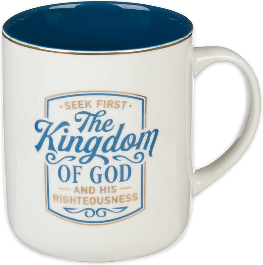 Christian Art Gifts Royal Blue Ceramic Coffee Mug – 14 oz. Lead and Cadmium-free, Non-toxic Inspirational Scripture Coffee and Tea Mug for Women with Bible Verse: The Kingdom of God – Matthew 6:33