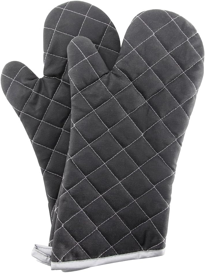 Oven Mitts Flame Retardant Mitts Heat Resistant to 425 °F 15 Inch Kitchen Mitt Black Color 2-Pack