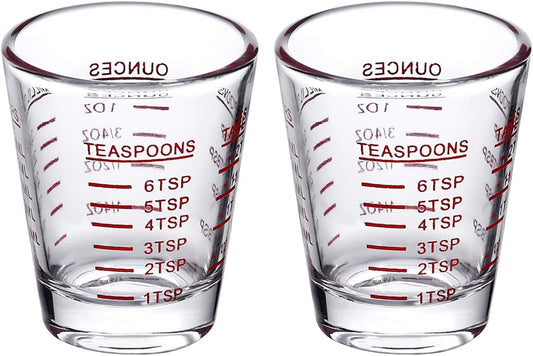 Shot Glasses Measuring cup 2018 Liquid Heavy Glass Wine Glass Espresso Shot Glass 26-Incremental Measurement 1oz, 6 Tsp, 2 Tbs, 30ml (2 pack-red 30ml)