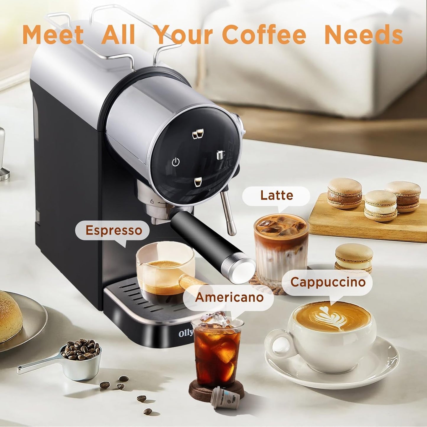 Espresso Machine,20 Bar Semi-Automatic Espresso Maker with Milk Frother,Touch Screen Black Stainless Steel Coffee Machine with 40oz Removable Water Tank,Cappuccino,Latte,Americano for Home