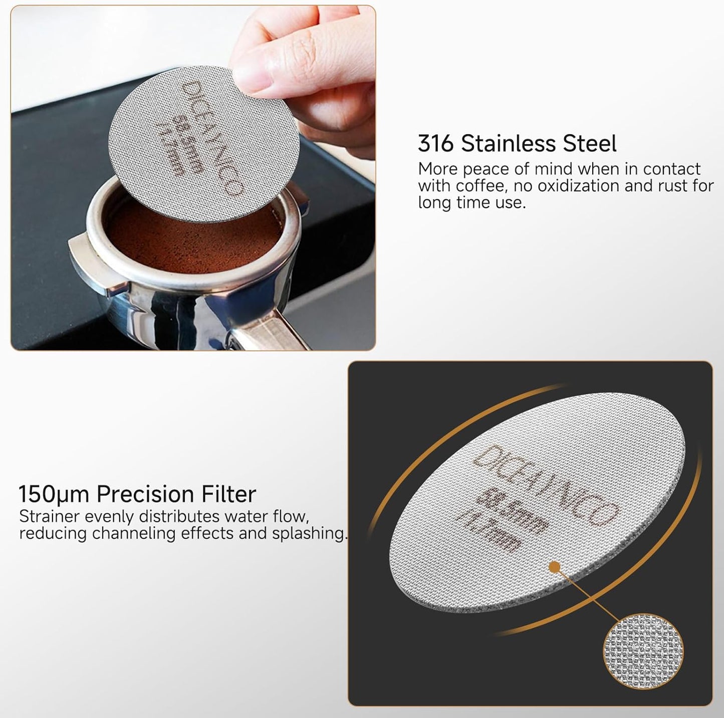 2 Pieces Espresso Puck Screen,Metal Coffee Filter,1.0mm & 1.7mm Thickness 150μm - 316 Stainless Steel,Reusable Barista Espresso Filters for Espresso 58.5mm Portafilter Filter Basket