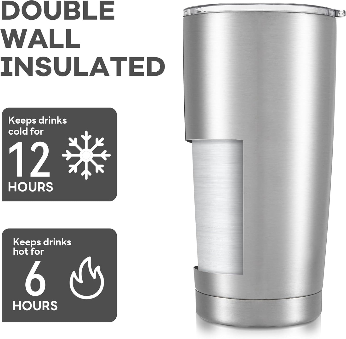 20 oz Tumbler with Lid Stainless Steel Insulated Tumblers Bulk Double Wall Vacuum Cups Powder Coated Travel Mug Keep Drinks Cold and Hot, Stainless Steel, 4 Pack