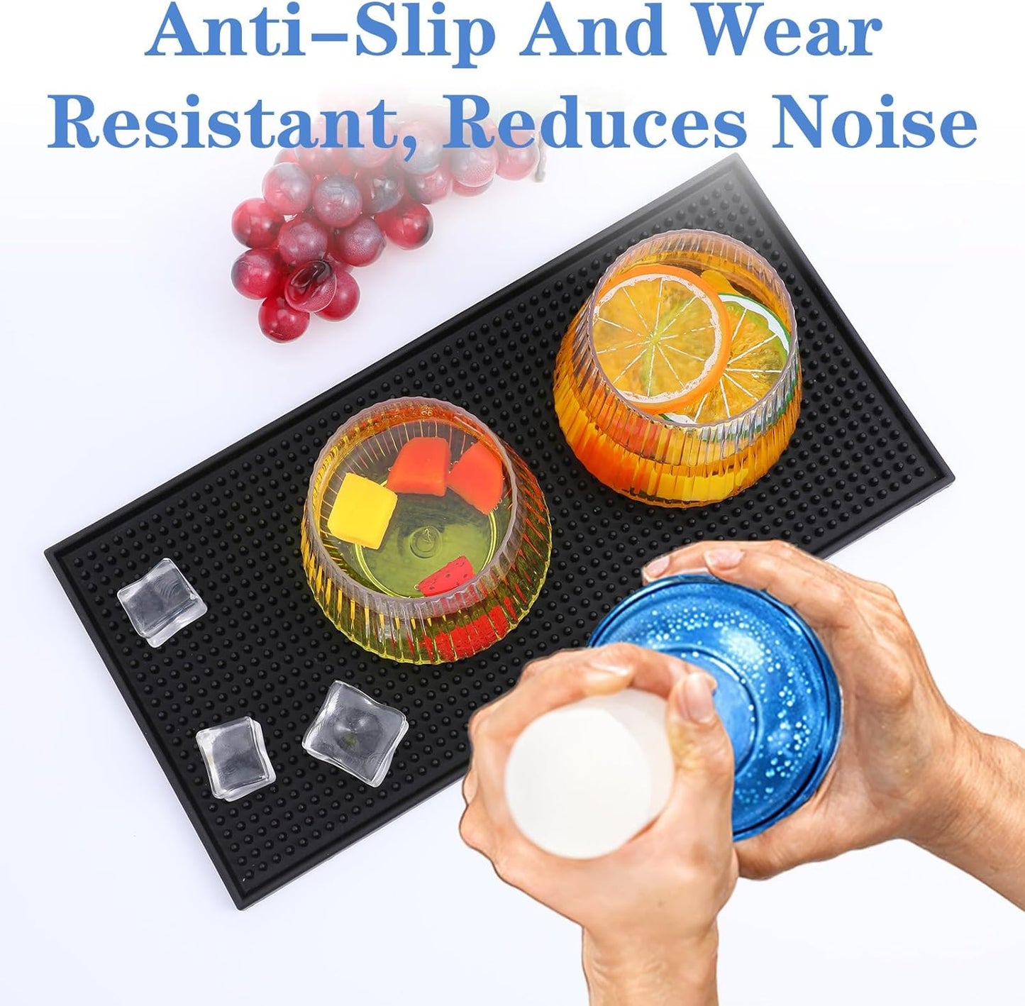 6 Pack Black Bar Mat - 6" x 12" Rubber Bar Mats for Countertop, Non-Slip Spill Mas for Bartending, Coffee, Kitchen & Home Bars, Durable PVC Bars Top Mat for Glasses & Drinks