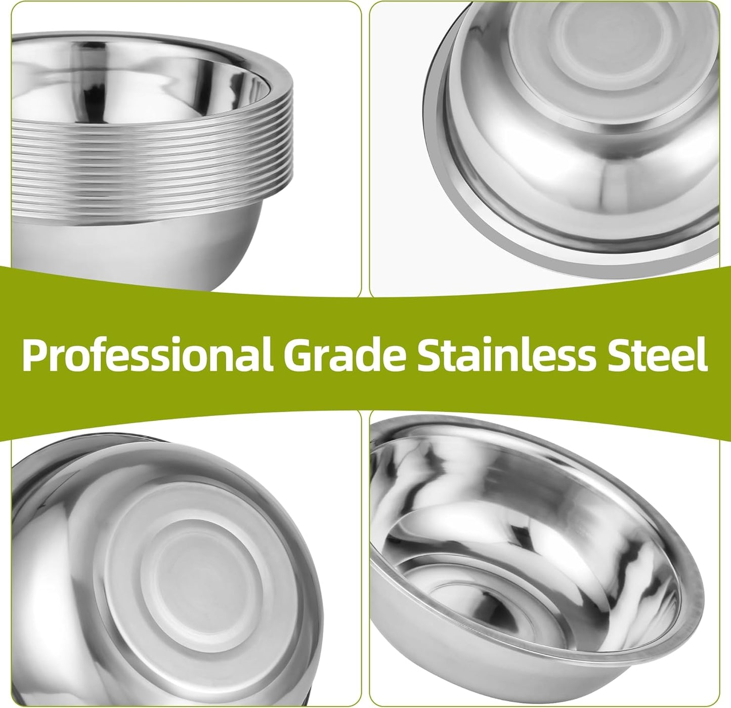 12 Pack 8.66 x 2.64 Inch Stainless Steel Mixing Bowls for Bulk Food Prep with Nesting Design for Hotel Restaurant and Home Kitchen Cooking in Silver