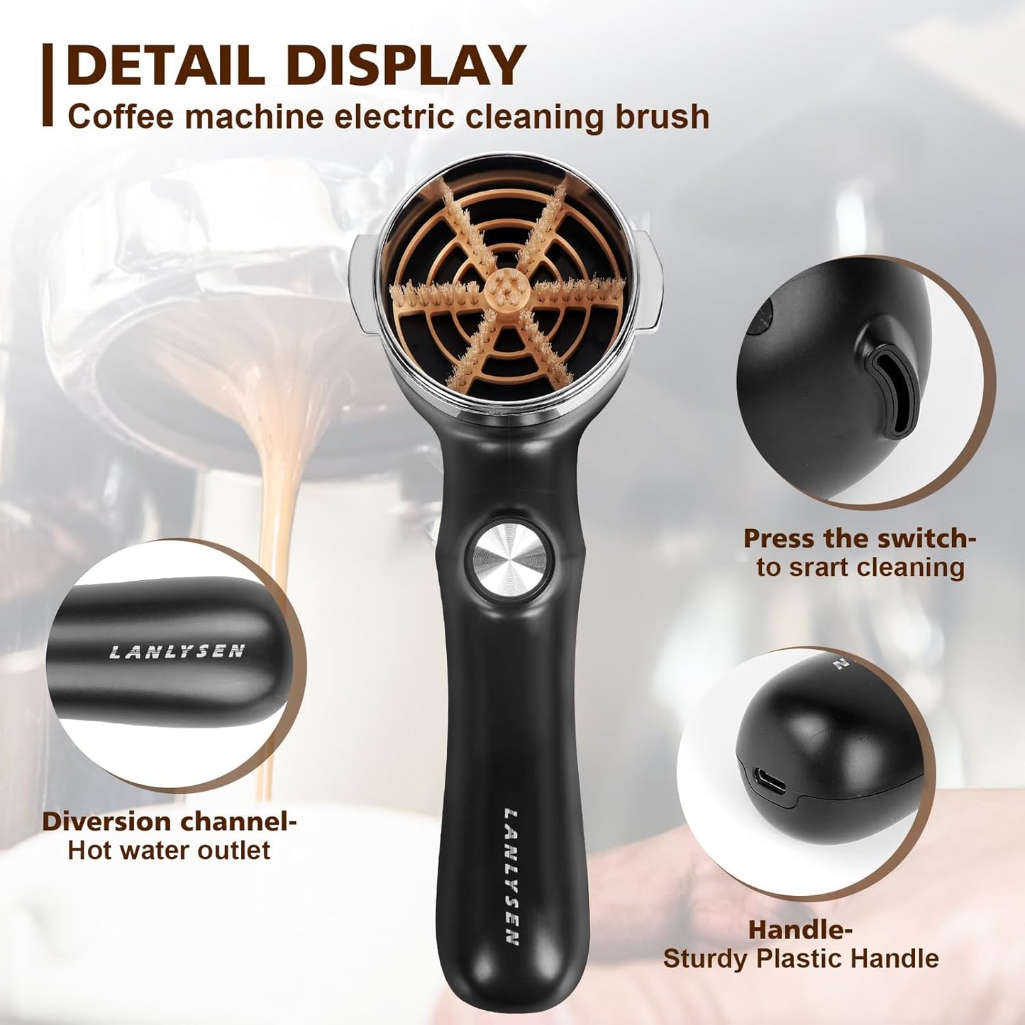 58mm Espresso Coffee Machine Electric Cleaning Brush Espresso Machine Cleaning Brush 360° Totally Enclosed Cleaning for E61, Flair 58, ECM, Rocket, Sanremo, Synesso, Slayer, VBM