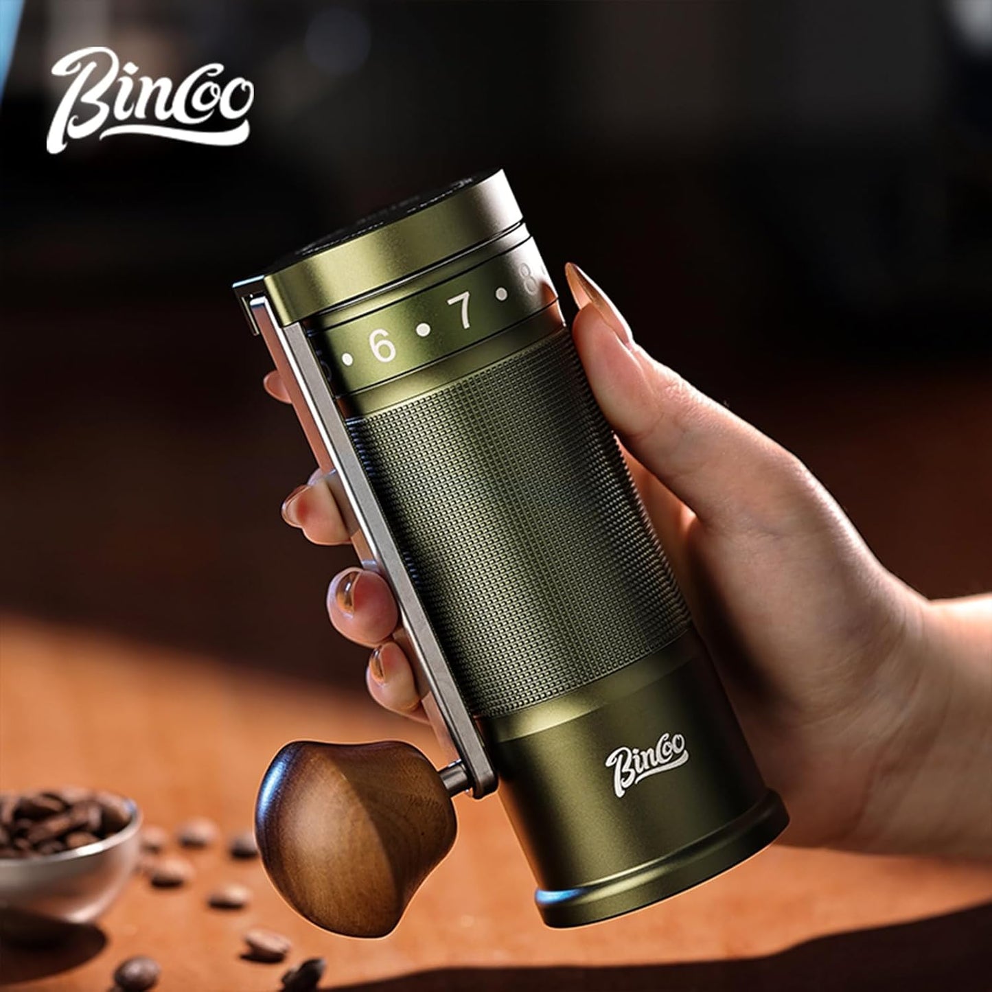 Bincoo Manual Coffee Grinder with Foldable Handle– External Setting Hand Coffee Grinder with Steel Burr,Compact and Portable for Home/Travel/Camping(Green)