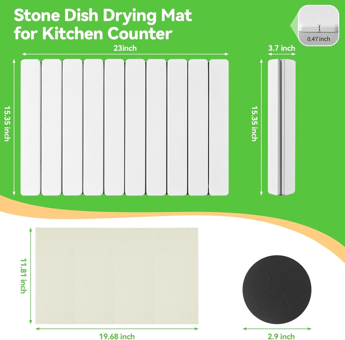 Large Stone Drying Mat for Kitchen Counter, Collapsible Quick Dry Stone Bath Mats for Bathroom, Ultra Absorbent Diatomaceous Earth Dish Stone Mat for Dishes Cups Cookware Countertop, 23.23'' x 15.4''