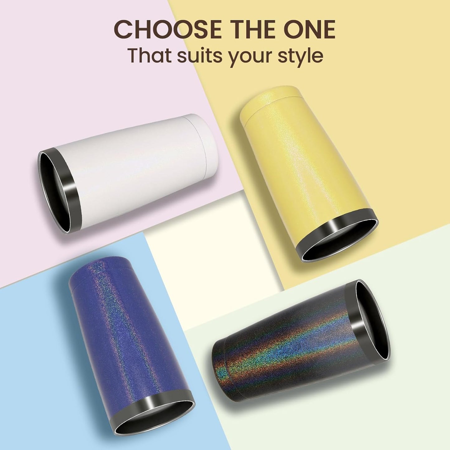 MEWAY 20oz Tumbler Double Wall Vacuum Insulated Travel Glitter Mug,Stainless Steel Tumblers with Lid and Straw, Powder Coated Coffee Cups for Woman (Rainbow Yellow,1)