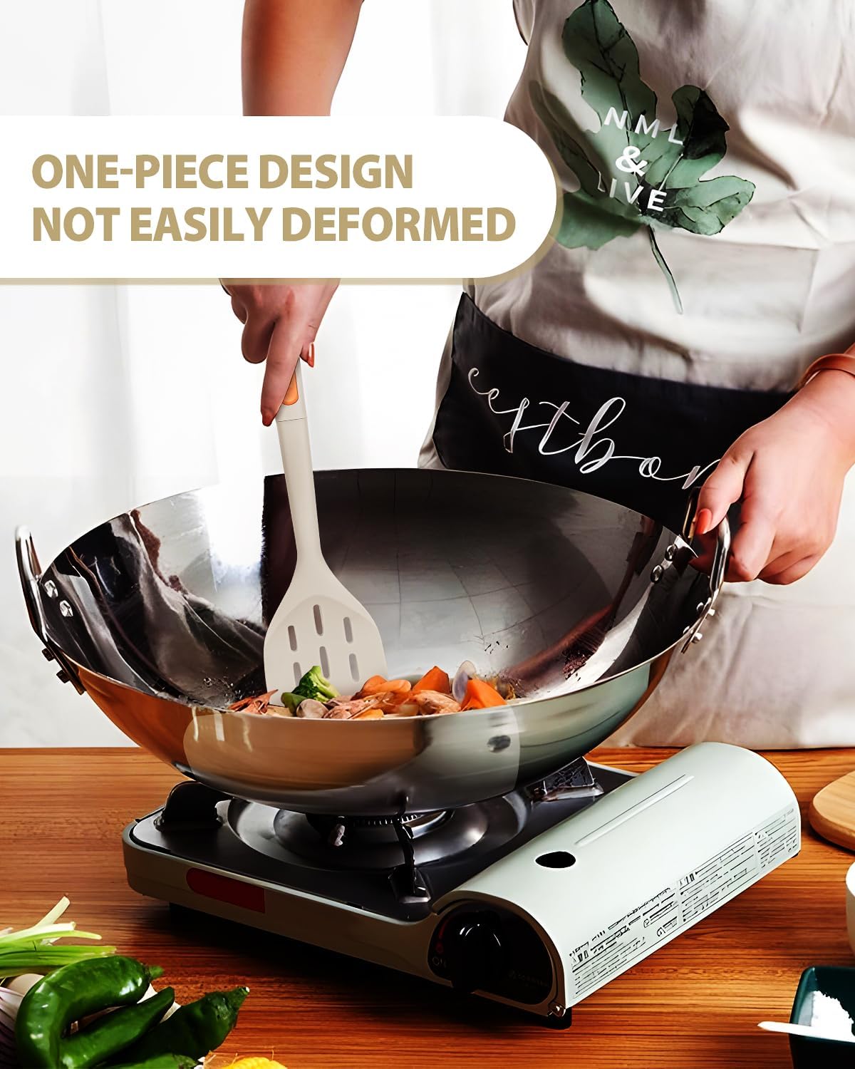 Silicone Spatulas and Spaghetti Spoons, 4 Pack Heat Resistant Full Silicone Cooking Utensils Set, Non Stick Large Kitchen Spatula Spoons for Cooking, Mixing, Serving, Draining