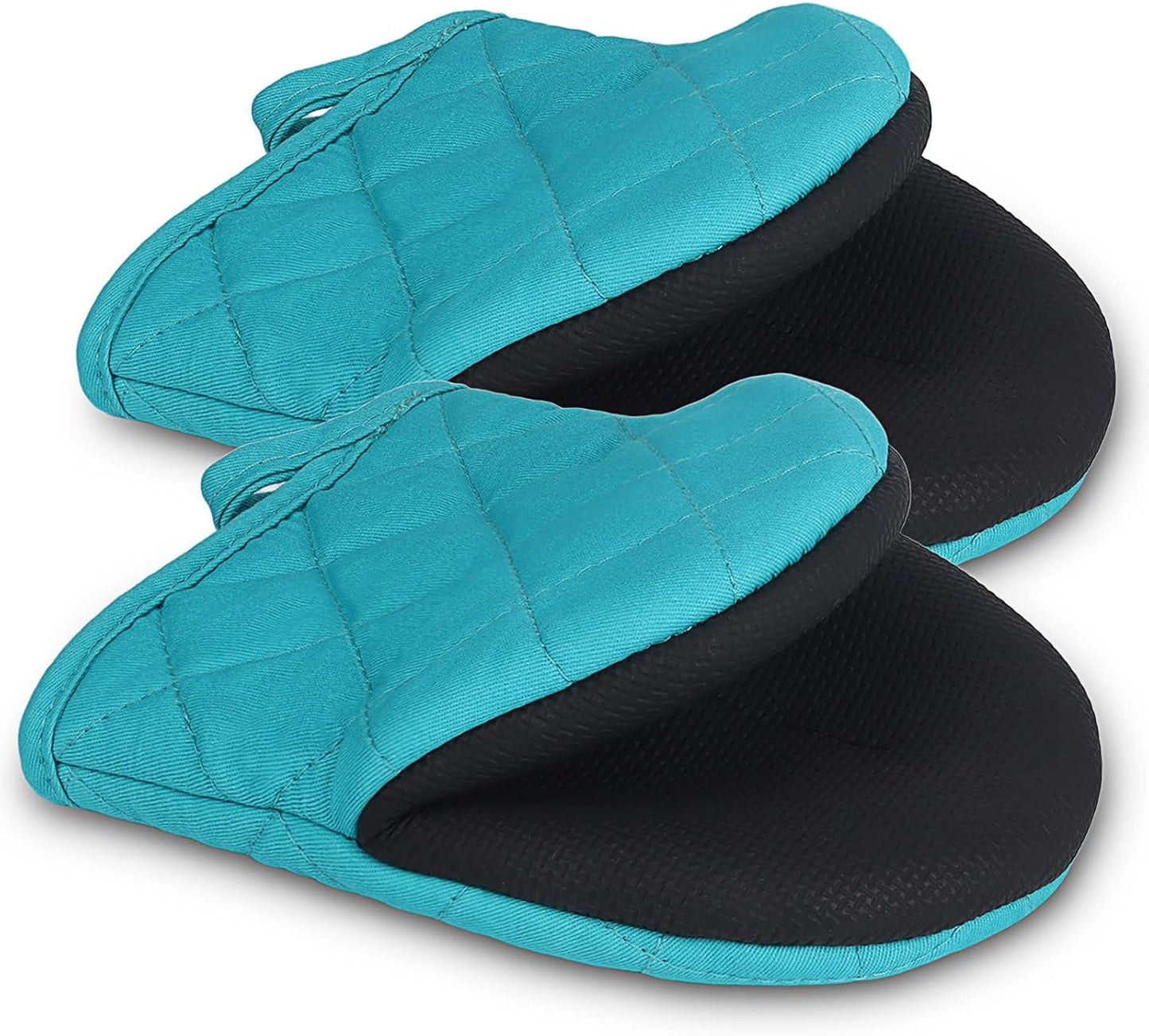 1 Pair Short Oven Mitts, Heat Resistant Silicone Kitchen Mini Oven Mitts for 500 Degrees, Non-Slip Grip Surfaces and Hanging Loop Gloves, Baking Grilling Barbecue Microwave Machine Washable