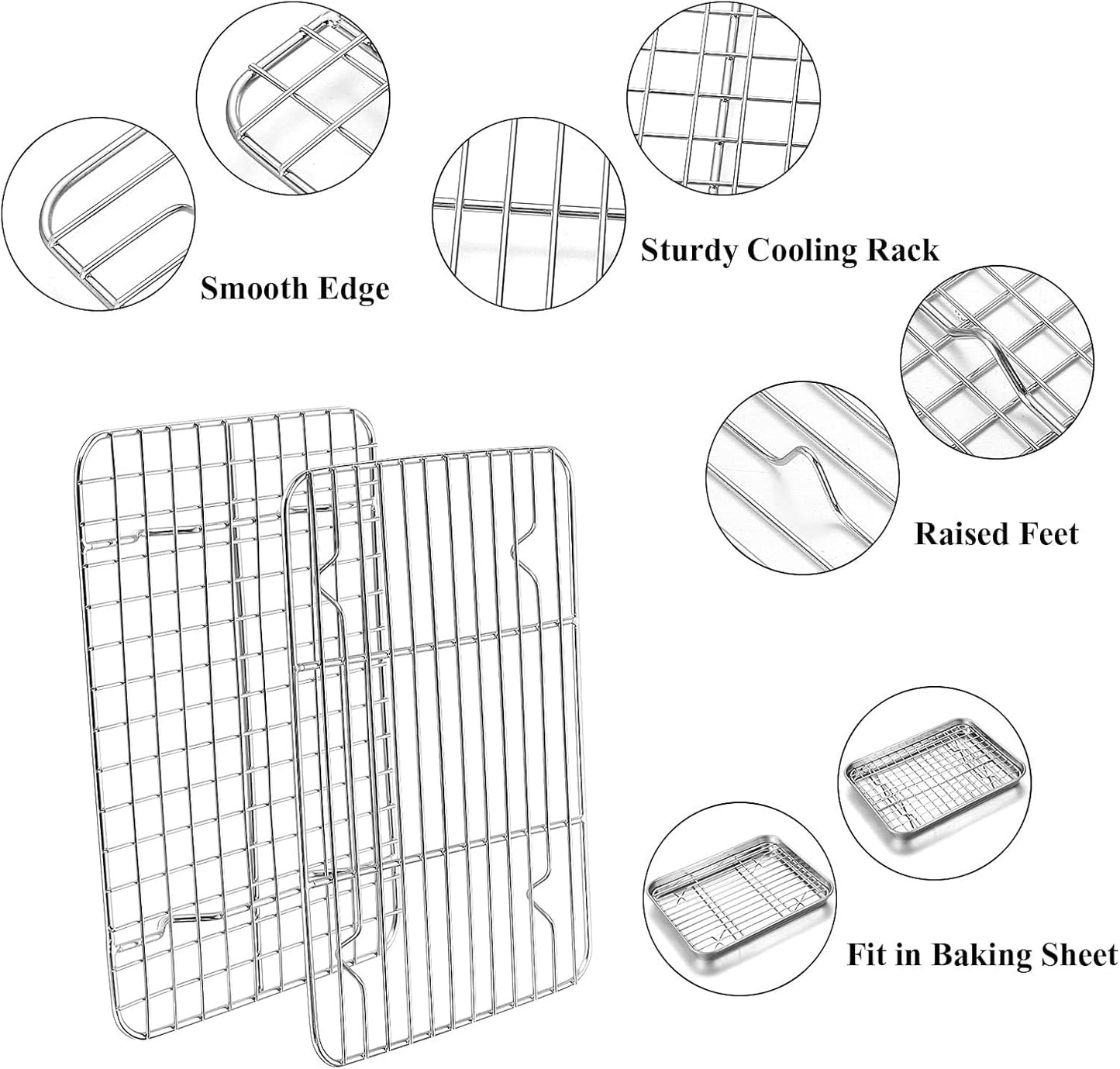 Baking Sheet with Rack Set, Yododo Set of 4 (2 Sheets + 2 Racks), Stainless Steel Cookie Sheet Baking Pan Tray with Cooling Rack, Non Toxic & Heavy Duty & Easy Clean - Size of 17½ inch