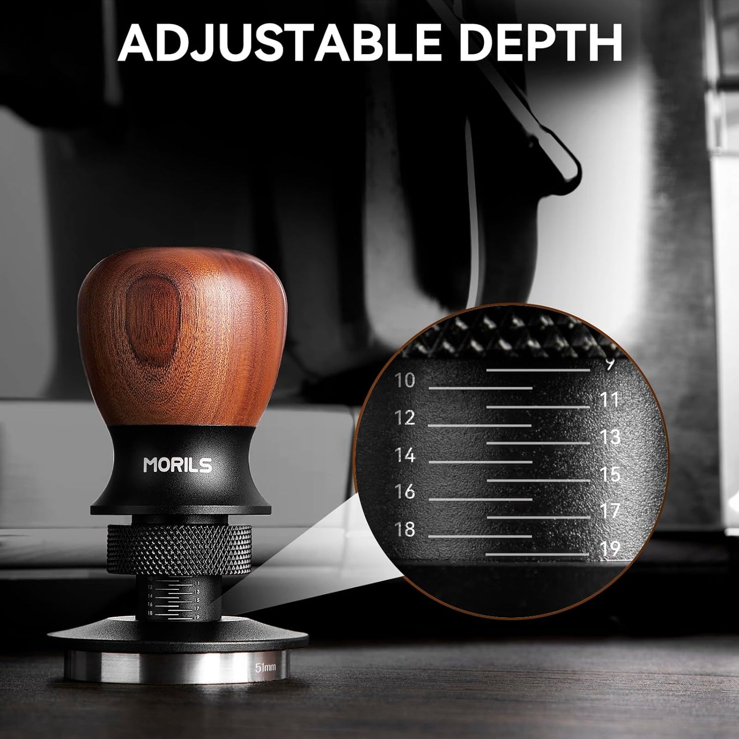 Espresso Tamper 51mm, Coffee Tamper with Spring Loaded Tamper, Adjustable Depth, Stainless Steel Base Espresso Coffee Tamper Fits for All 51mm 52mm Espresso Machine