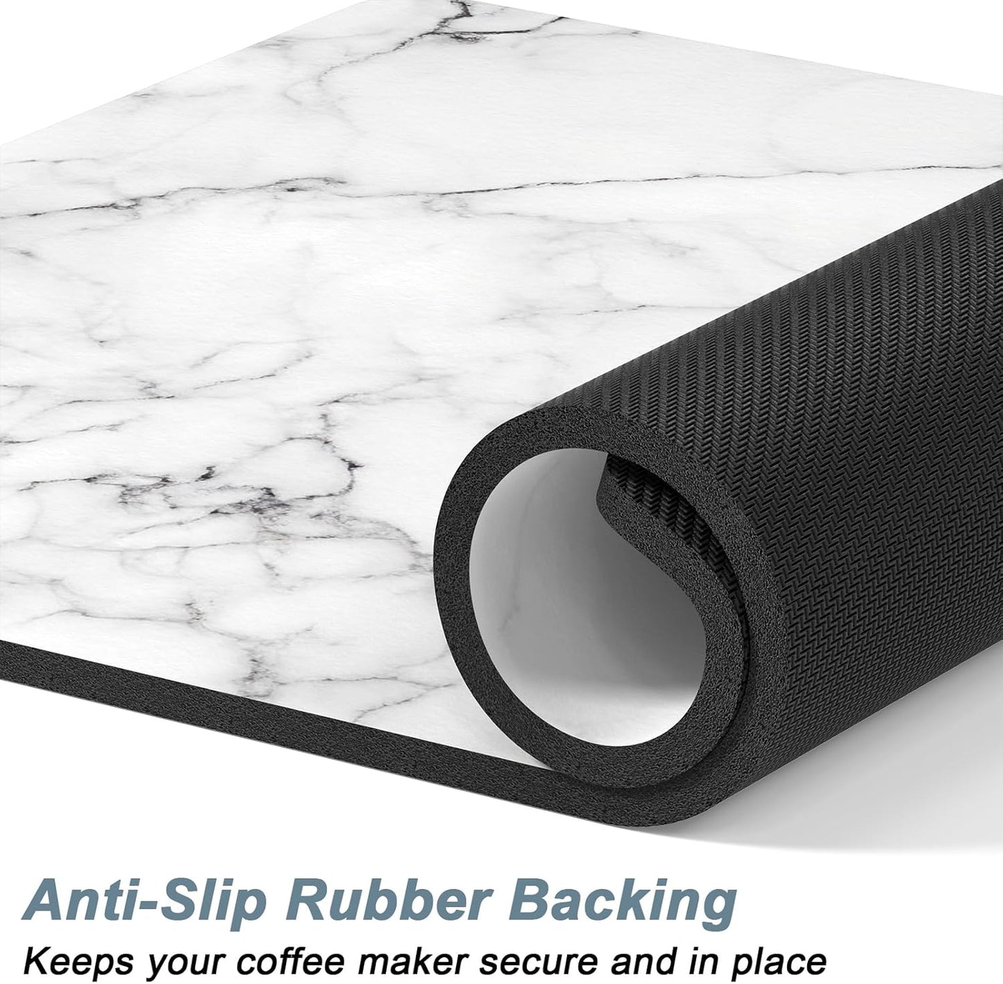 Rnivvi Coffee Mat, 12" x 19" Cute Marble Style Coffee Bar Mats for Espresso Machine Station Accessories and Organizer, Hide Stain Rubber Backed Absorbent Dish Drying Pad for Kitchen Counter,Gray White