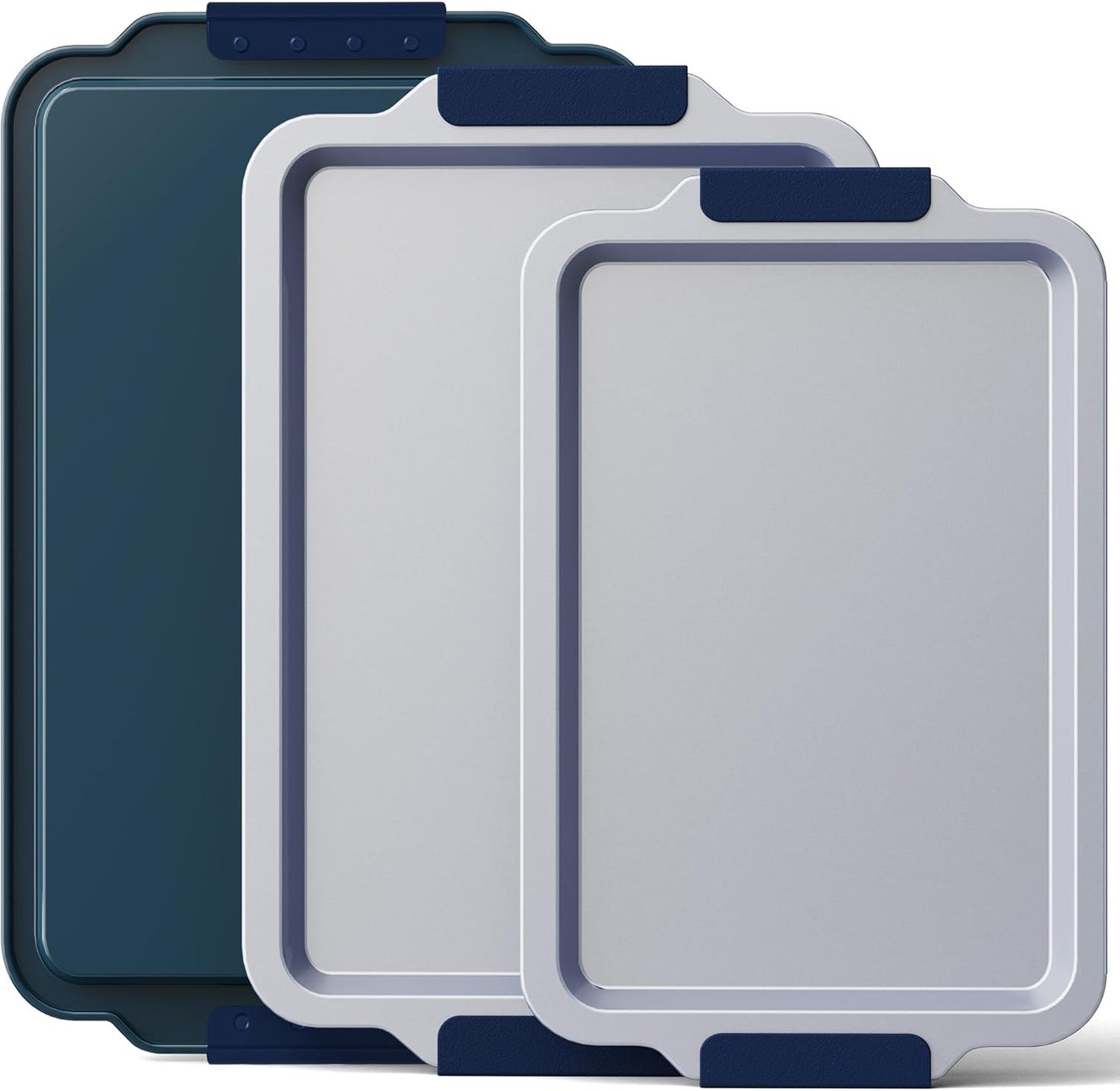 BRONYPRO Non Stick Ceramic Baking Sheet Pan Set of 3, Natural Non Toxic Cookie Sheets for Baking - PFOA, PTFE Free, Heavy Duty Aluminized Steel Oven Trays for Cooking with Silicone Handles, Navy