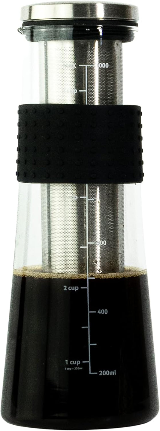 Cafe Crush Club Cold Brew Coffee Maker | Fire Toughened Borosilicate Glass | 304 Stainless Steel Infuser | 1000ml / 34 oz | Cold Brew Iced Coffee Pitcher