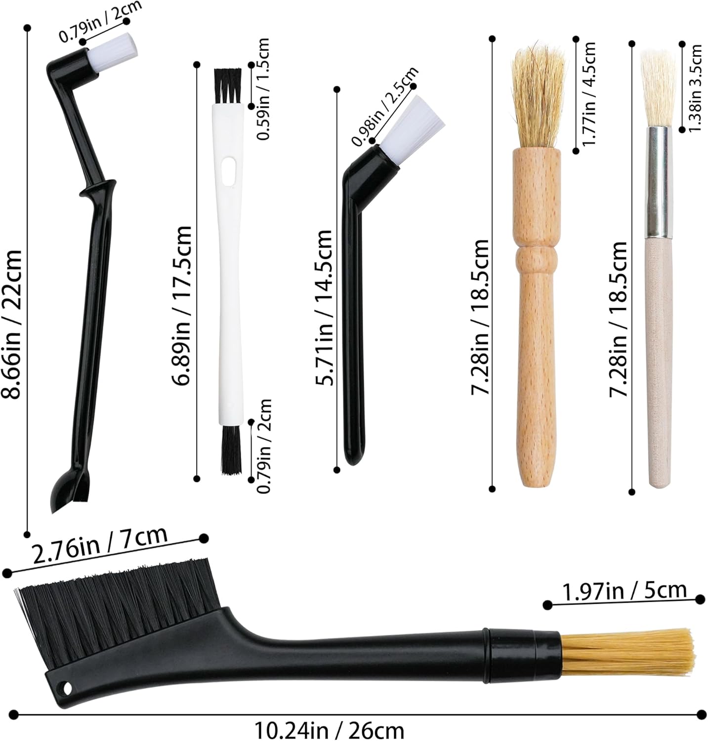 6-piece coffee grinding brush set, coffee grinding natural bristle brush and nylon espresso brush, coffee machine dust removal cleaning brush