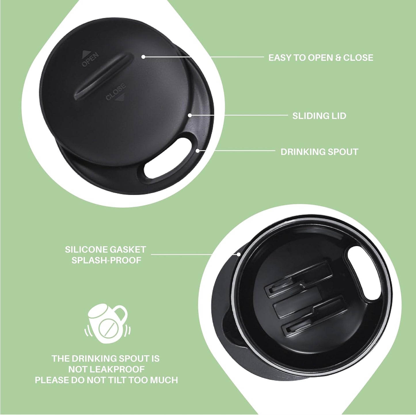 Ideus 16 oz Insulated Coffee Mug with Handle and Lid, Double Wall Stainless Steel Vacuum Thermal Coffee Mug, Travel Coffee Cup Thermal Cup for Home and Office, Avocado Green