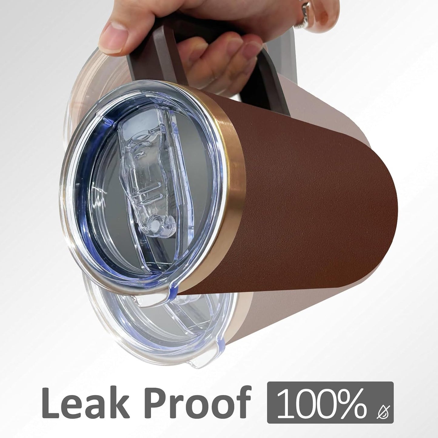 20 oz Insulated Coffee Mug with Lid, Stainless Steel Coffee Tumbler Bulk, Double Wall Vacuum Travel Mug with Handle, Leakproof Powder Coated Coffee Cups for Hot and Cold Drinks (Brown,1 pack)