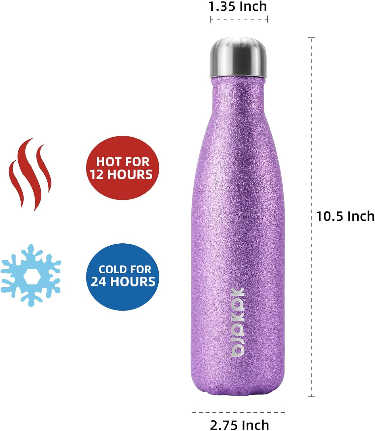 BJPKPK Insulated Water Bottles 17oz Stainless Steel Sports Water Bottles Keep Cold for 24 Hours and Hot for 12 Hours,BPA Free,Glitter Purple