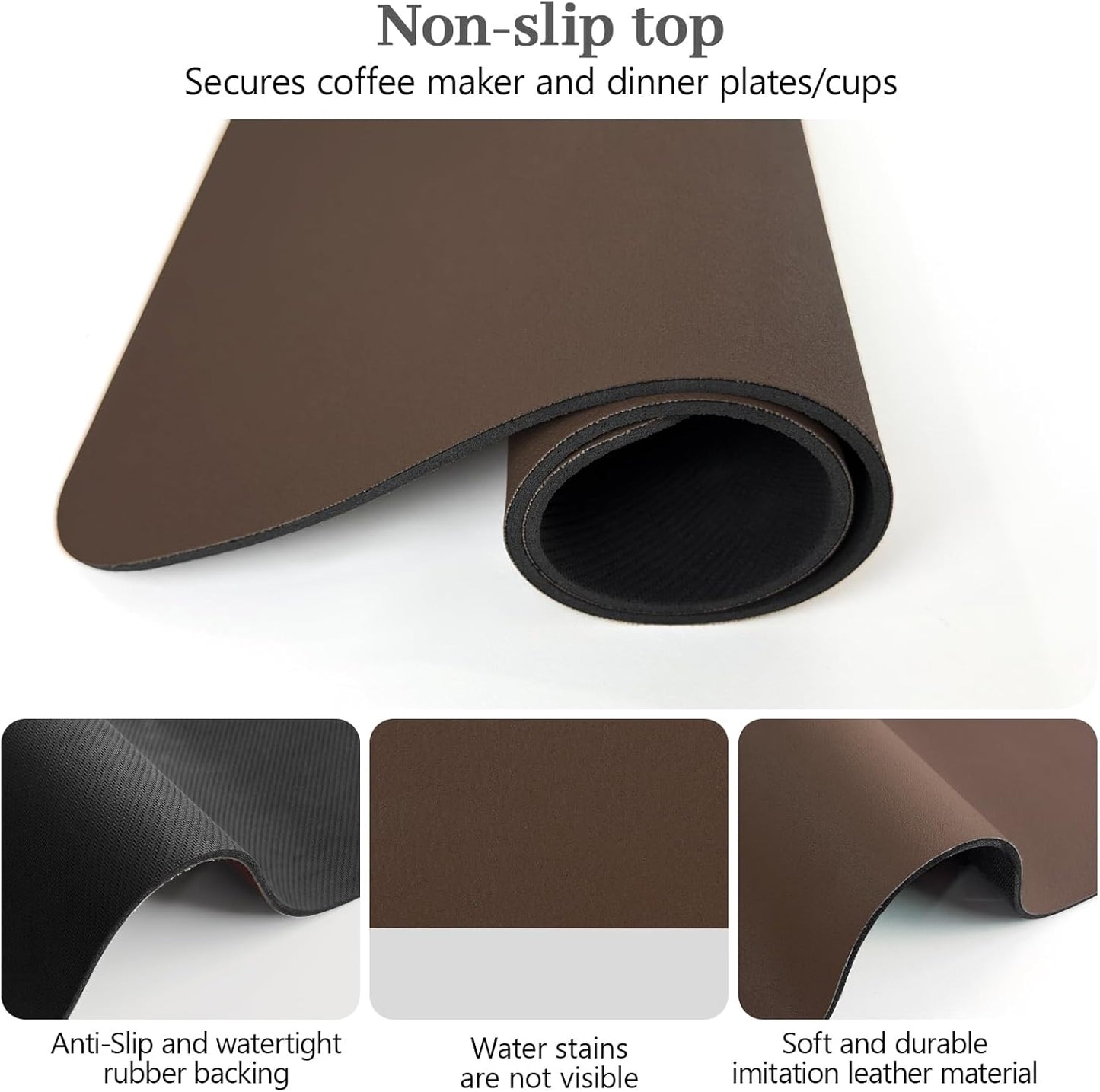 Bloss Coffee Mat, Bar Mat, Hide Stain Absorbent Drying Mat with Waterproof Rubber Back, Fit Under Coffee Maker Machine Pot Espresso Machine(12.2"x19.7", Brown)