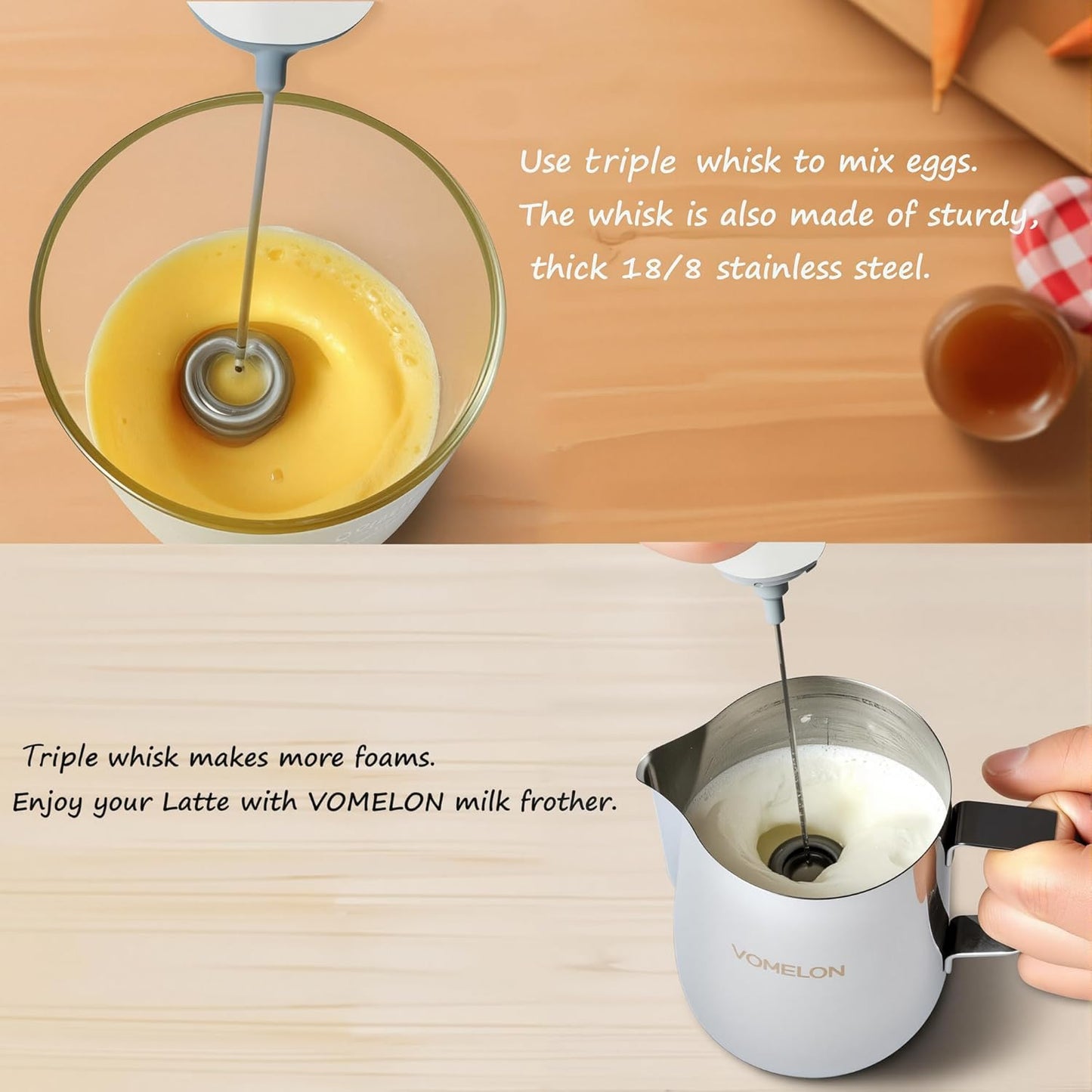 Electric Milk Frother Handheld,Travel Coffee Drink Mixer Batteries Included, 304 Stainless Steel Whisk for latte Cappuccino,Bulletproof Coffee Hot Chocolate,Egg White