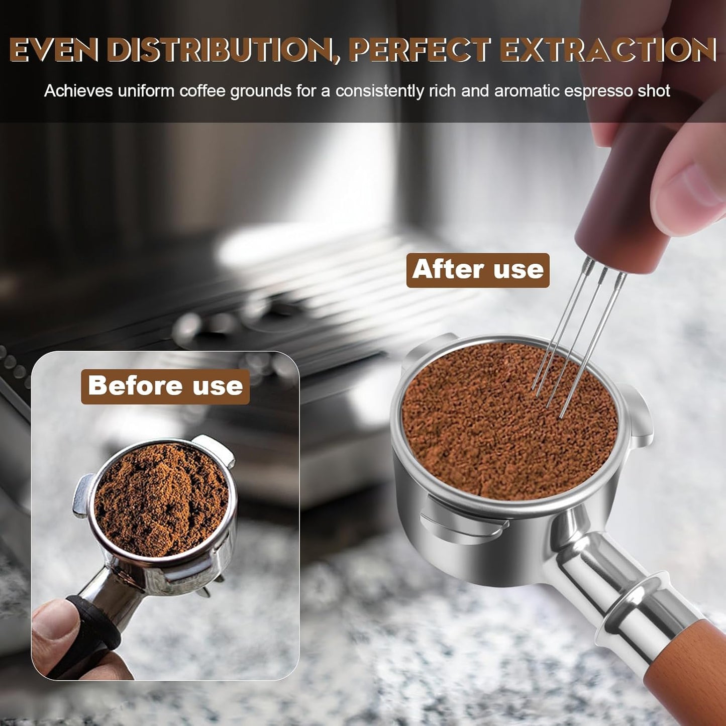 54mm Bottomless Portafilter 3 Ears Espresso Portafilter Compatible with reville BES870/878/880 with Puck Screen Coffee Needle and Walnut Handle