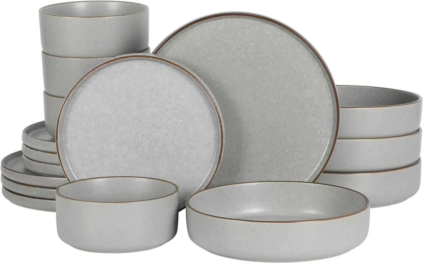 Gibson Elite Gelston Stoneware Matte Reactive Glaze 16 Piece (Service for 4) Plates and Bowl Dinnerware Set - Grey