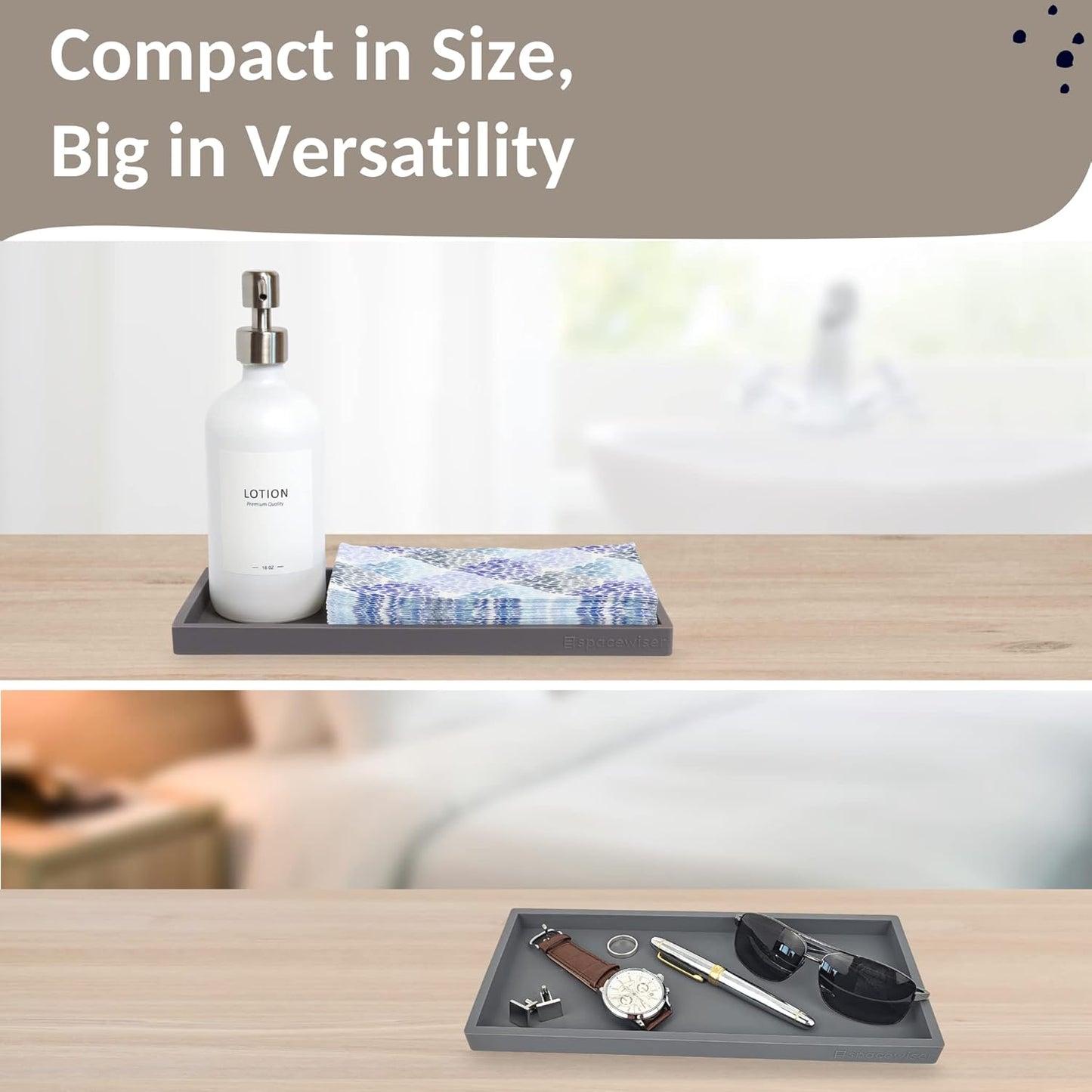 Countertop and Vanity Tray - 2 PC Large 11.7" Silicone Bathroom Trays, Counter Organizer, Dish Soap Sponge Holder Kitchen Sink Tray Organizer, Sink Caddy Toothbrush Key Kitchen Soap Trays