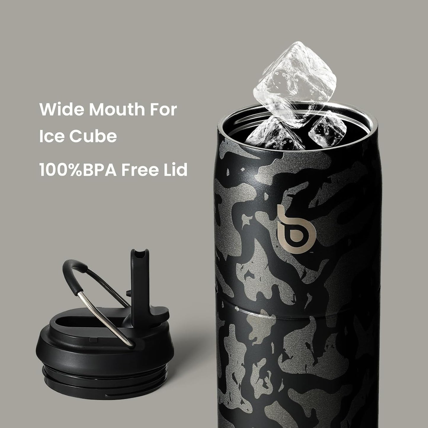 BOTTLE BOTTLE Stainless Steel Water Bottle with Straw and Lid 32 oz Vacuum Insulated Cup Stay Cold and Hot, Leak-Proof Wide Mouth Water Bottles for Men,Black Camouflage