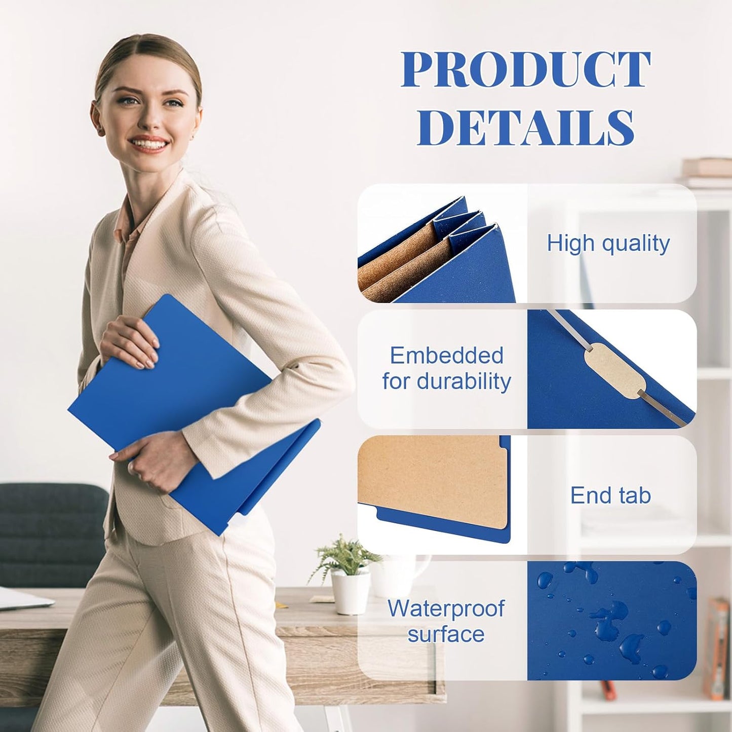 24 Pcs Classification Folders Letter Size, Back to School Supply for Teacher, Student, 2 Dividers Pressboard File Folder Bulk with Fasteners, 3.5 Inch Expanding File Organizer(Dark Blue)