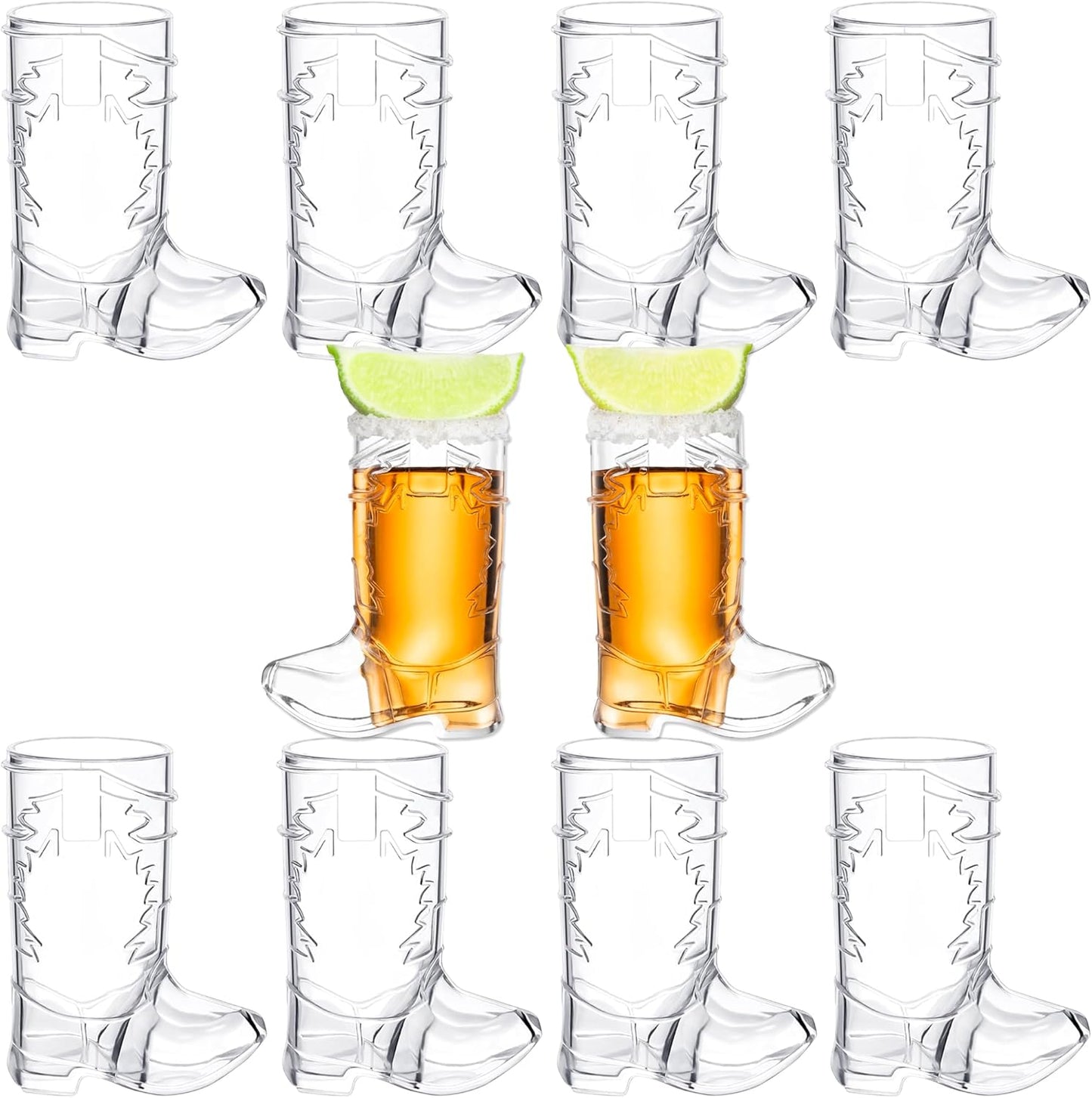 2 Ounce Cowboy Boot Shot Glasses | 10pcs Pack Double Ounce Plastic Shot Glass | Western Boot Shot Glasses for Parties | Bachelor Bachelorette Cowboy Parties | 4th of July Shot Glasses