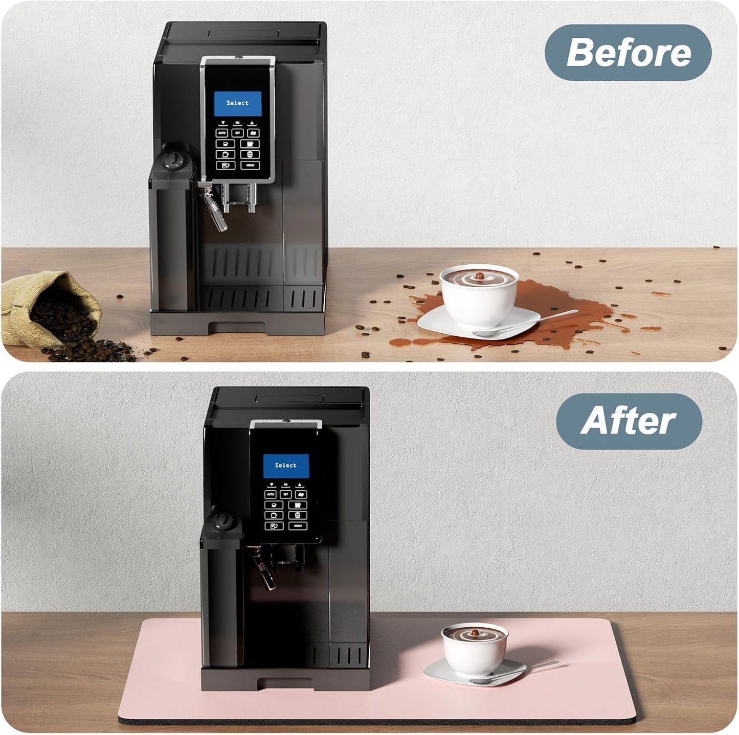 Rnivvi Coffee Mat, 12" x 19" 3MM Coffee Bar Mats for Espresso Machine Station Accessories and Organizer, Hide Stain Rubber Backed Absorbent Dish Drying Pad for Kitchen Counter, Cute Bar Decor Pad,Pink