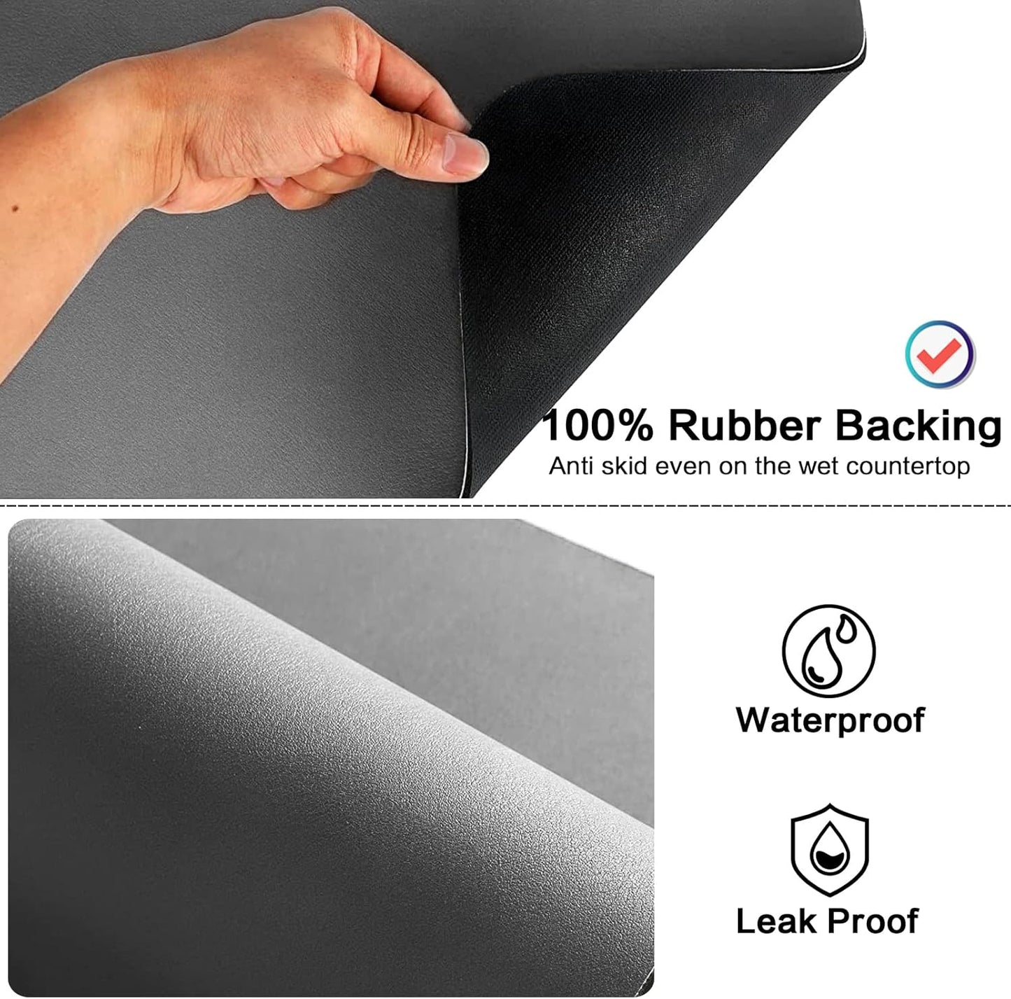 Coffee Mat 12''x19'', Dish Drying Mats for Kitchen Counter Absorbent Hide Stain Bar Mat Coffee Bar Accessories Anti Spill Mat Rubber Backed Fit Under Coffee Maker Espresso Machine Dish Rack (Gray)