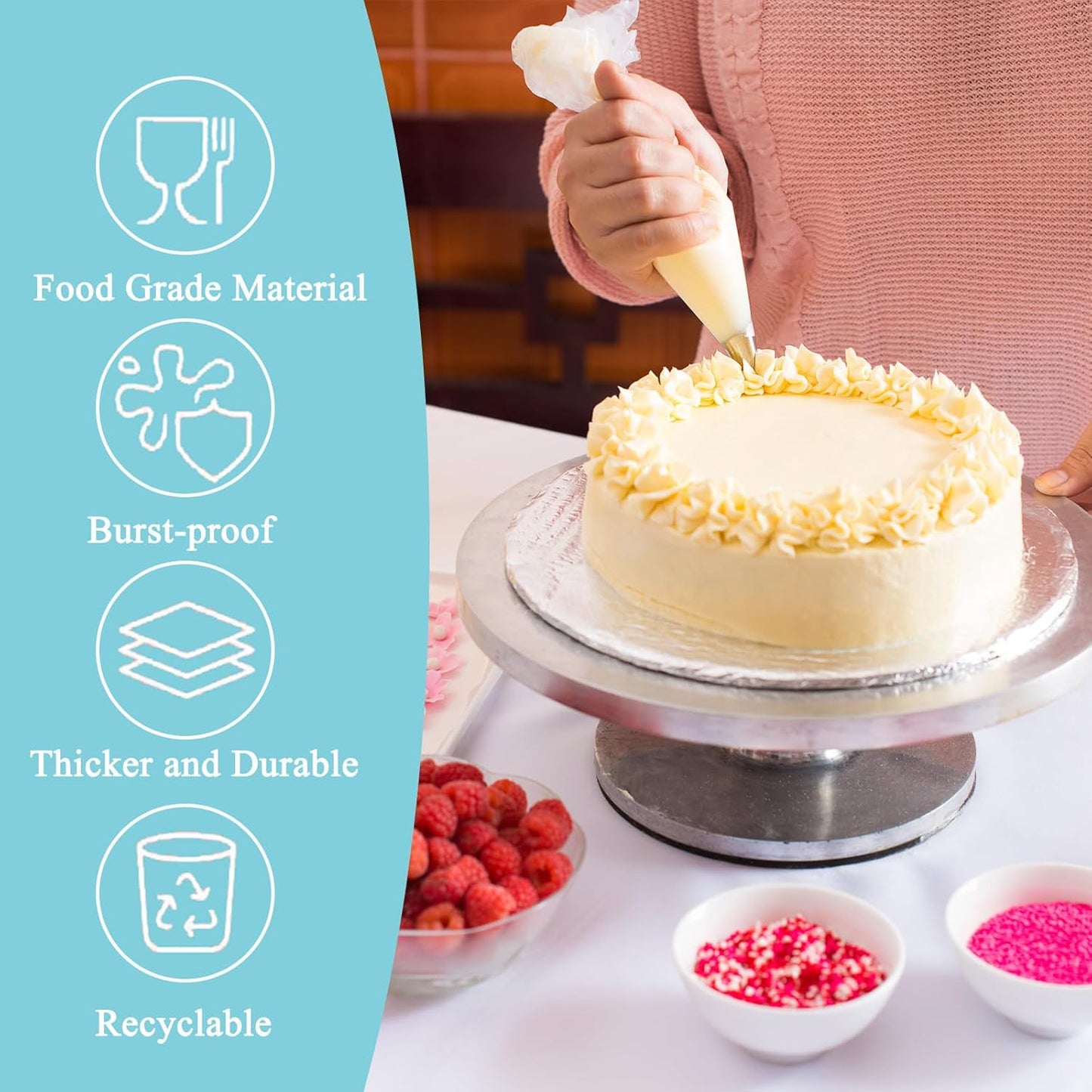 201 Pieces Pastry Bags, Non-slip Piping Bags Disposable with 12 Pieces Decorating Nozzle, 2 Pieces Converter and 2 Pieces Decorating Bag Tie for Cakes, Cream Frosting