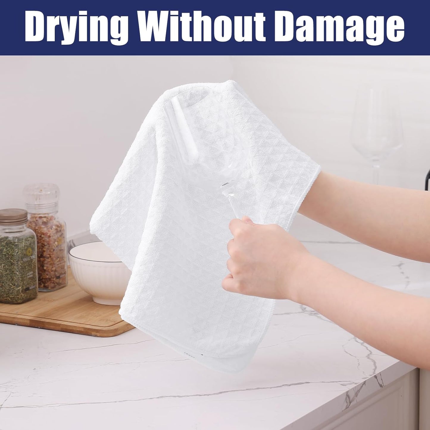 Homaxy Microfiber Waffle Weave Kitchen Dish Cloths, 12 x 12 Inch Ultra Absorbent and Solid Color Dish Towels for Kitchen Fast Drying Dishcloth for Washing Dishes, 8 Pack, White