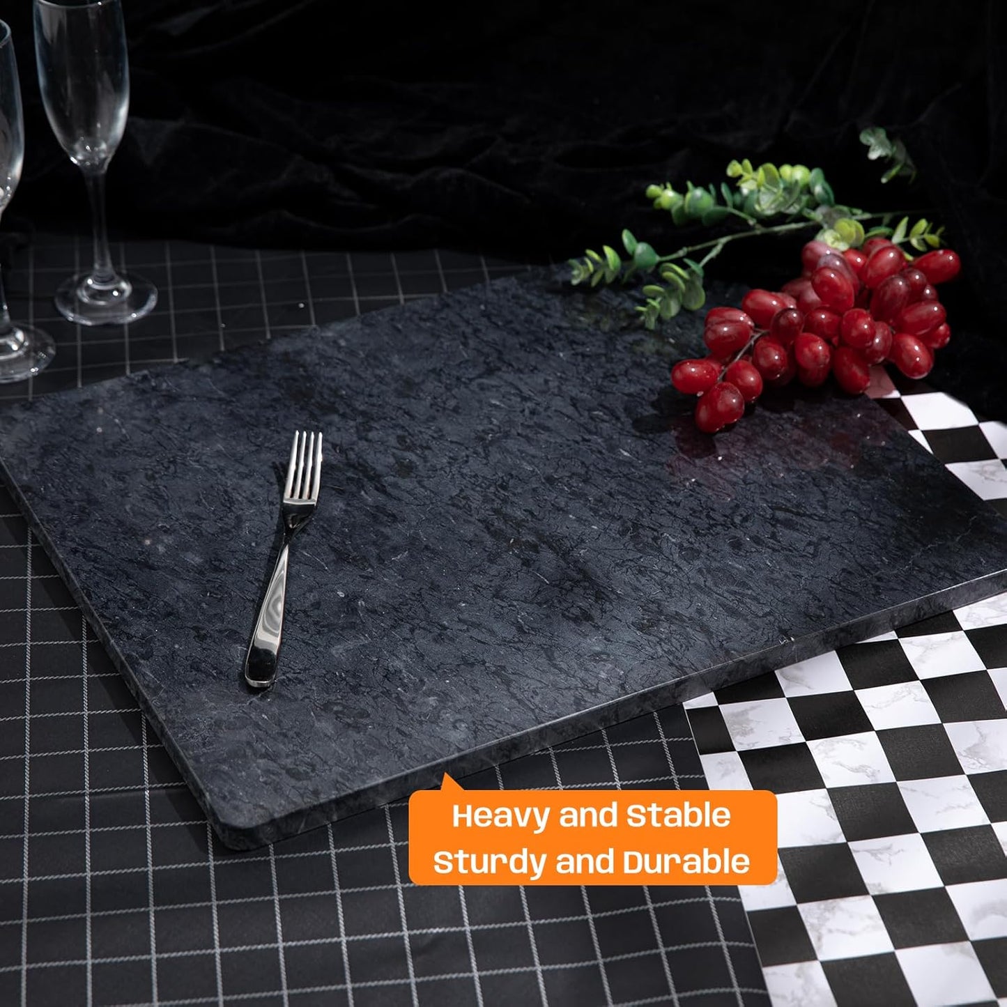 Black Marble Cutting Board, 12x16 Inch Marble Pastry Board With Non-Slip Feet For Cheese, Charcuterie, Dough, Chocolate, Dessert, Pack Of 1 Piece