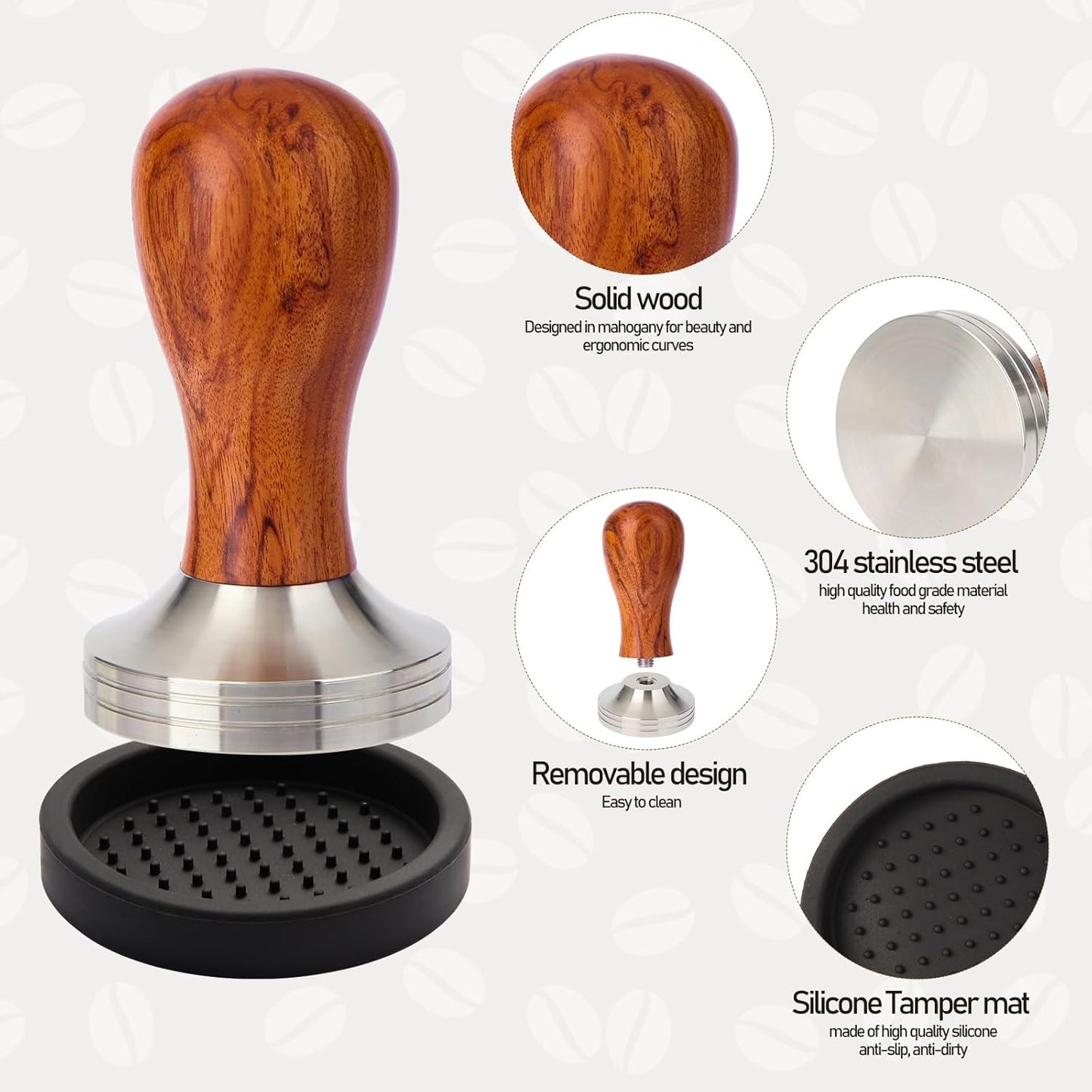 53mm Espresso Tamper Kit, Hard Wood Espresso Tamper Tool & Powder Press Pad & 8-Needles Espresso Stirrers For 53 mm Portafilter