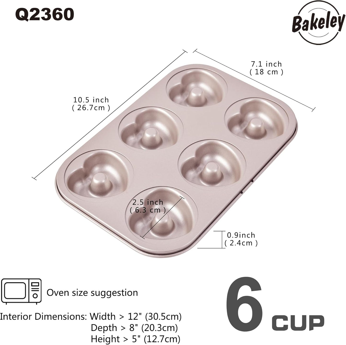 Heart Donut Pan, 6 Cavity Donut Mold Heavy Duty Steel Non-stick Heart Shaped Bund Pans Pattern Doughnut Bakeware for Oven Baking (Champagne Gold)