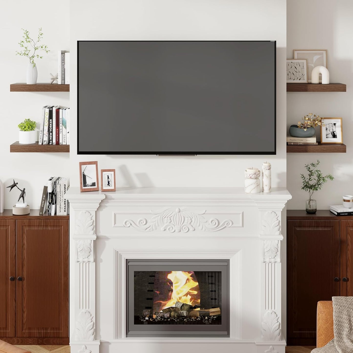 Heimlove 16 Inch Floating Shelves for Wall Walnut Shelves Set of 2,Wall Mounted Rustic Wood 8 Inch Deep Floating Shelf with Invisible Brackets for Bedroom Kitchen Living Room