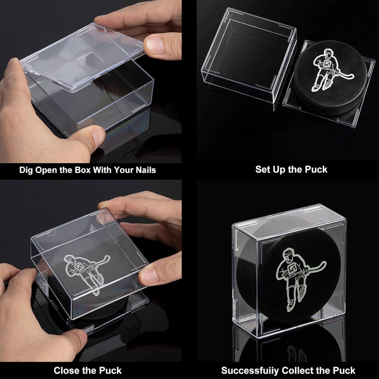 Cube Square Hockey Puck Display Cases - 6-Count Holder, 2-Piece Snap Clear Hockey Puck Display Boxes